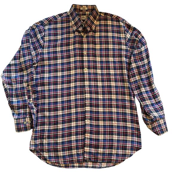 Peter Millar Shirt Mens M Blue Red Checks Flannel Button Down Long Sleeve Cotton - Picture 3 of 6